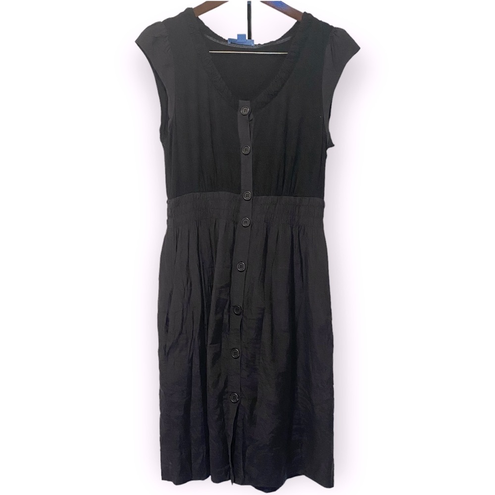 2for$35 Vintage Baia Black Midi Elastic Waist Buttoned Dress Size 8